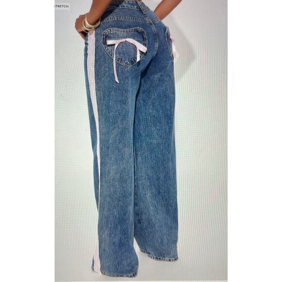 Fashion Nova Bow Lace Trim Denim Size 14 Plus - Picture 3 of 11